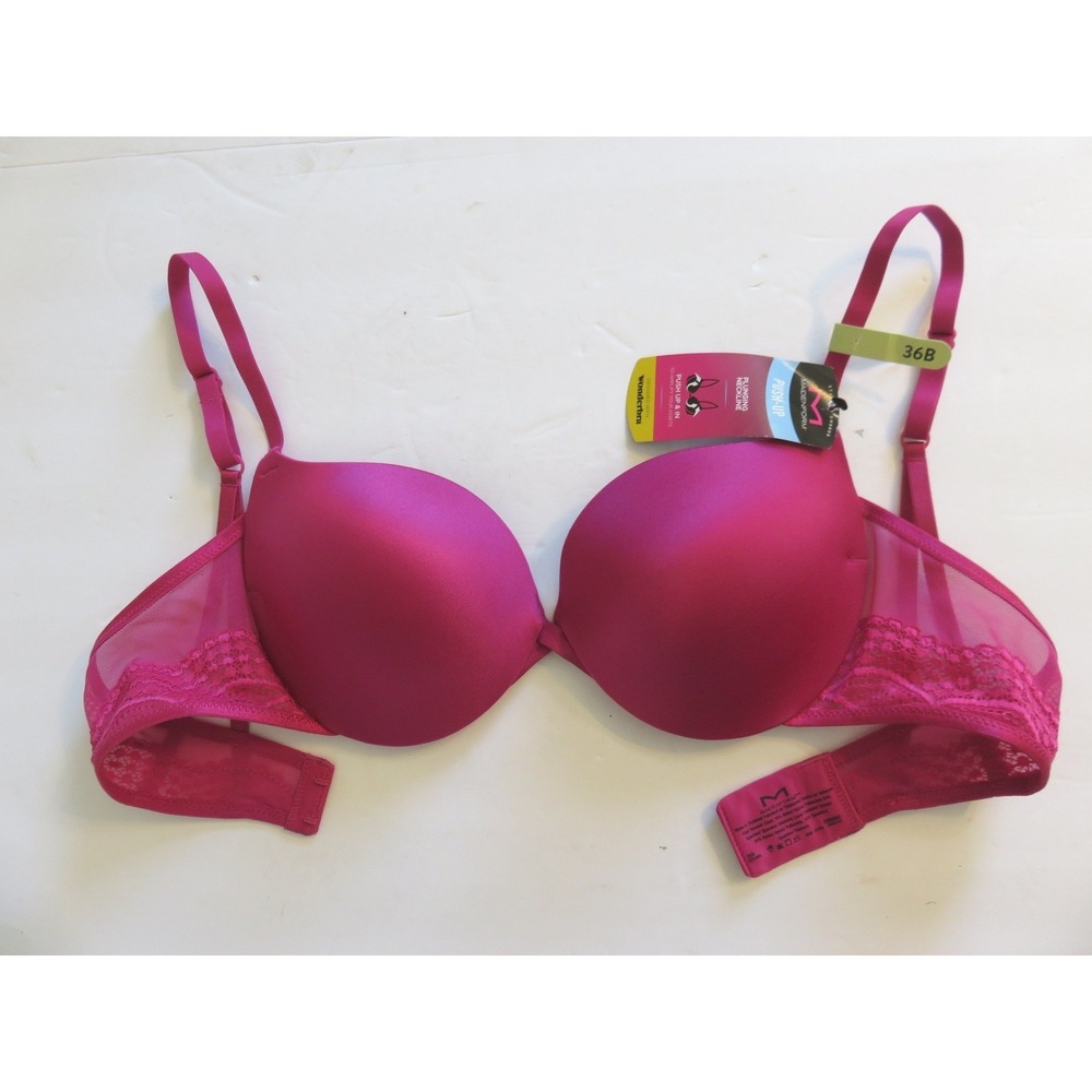 Maidenform Wonderbra Push Up‎ Bra Magenta Pink Plunging Lace 36B DM9900 NEW